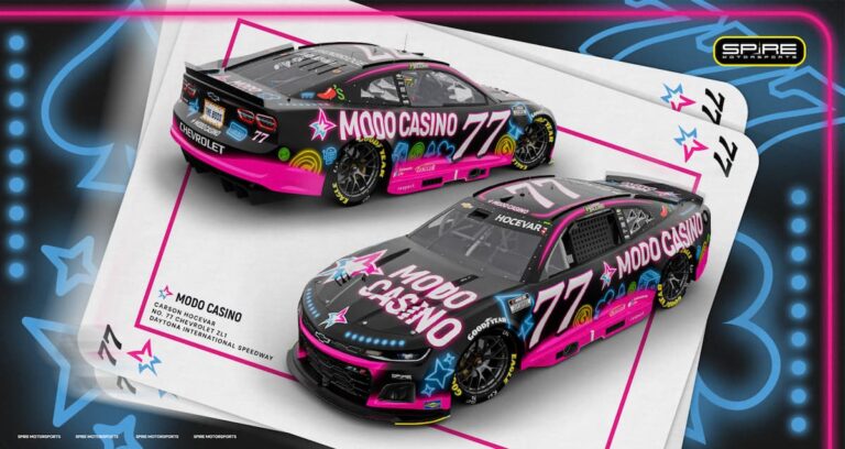 Modo Casino-sponsored No. 77 Chevrolet NASCAR race car livery