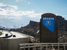 Nevada state welcome sign on highway