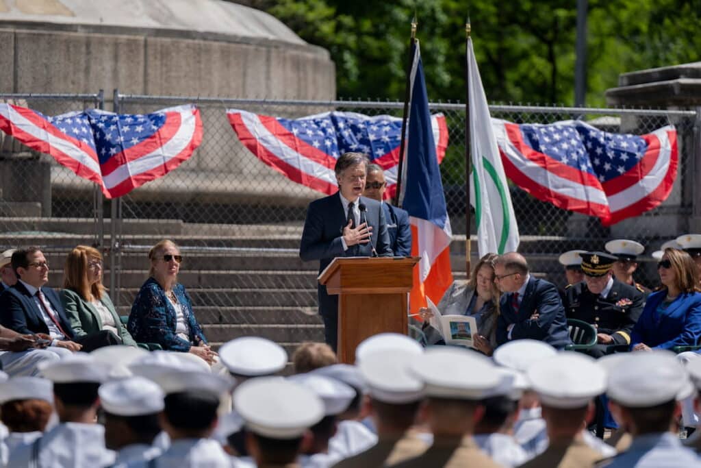 New York state Senator speaking at Memorial Day ceremony