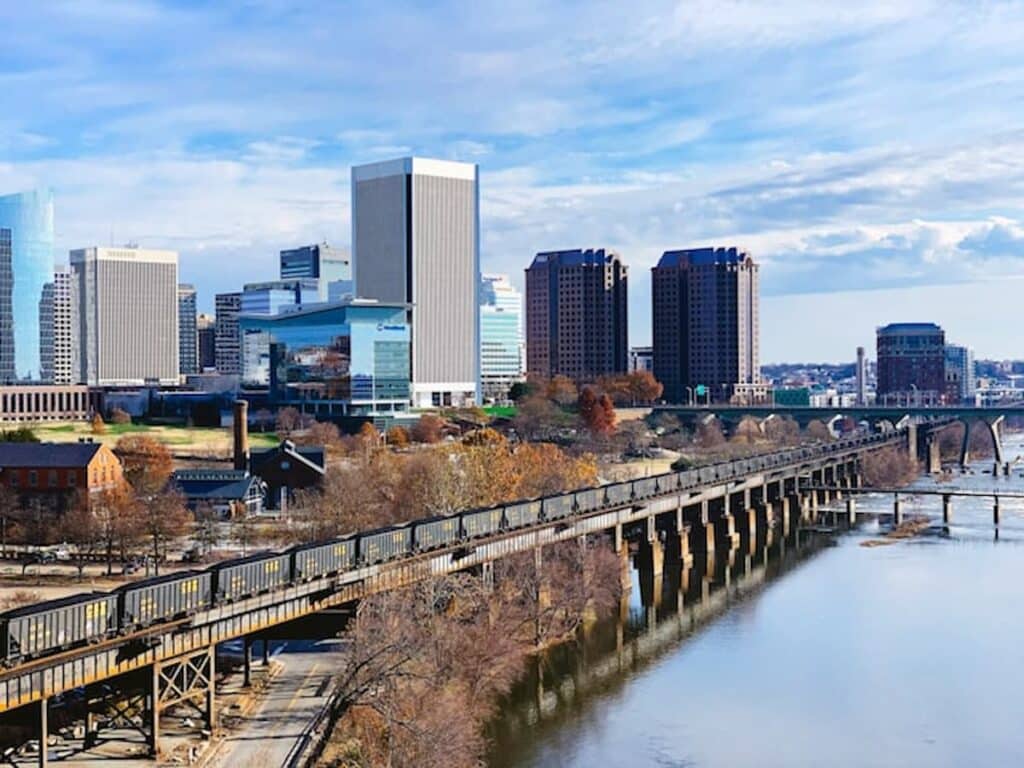 Downtown Richmond, Virginia skyline with river and bridge
