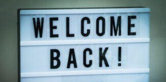 Lightbox sign with the words "Welcome Back"