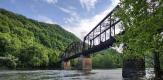 Scenic river and bridge in West Virginia
