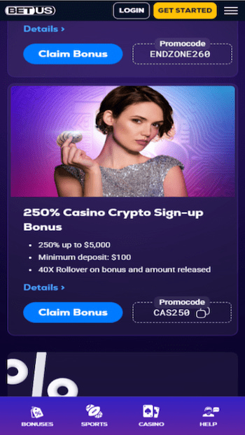 250% Crypto sign up bonus BetUS