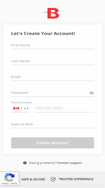 BetOnline Casino sign up form