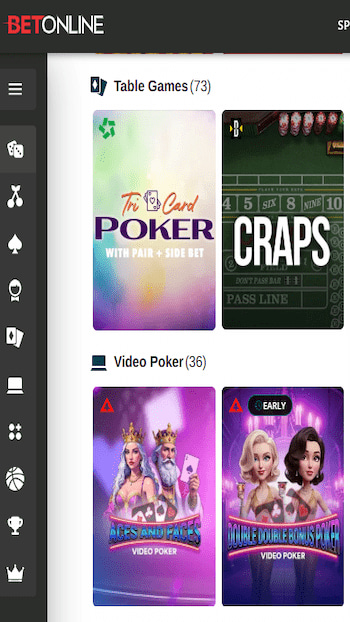 BetOnline Table Games