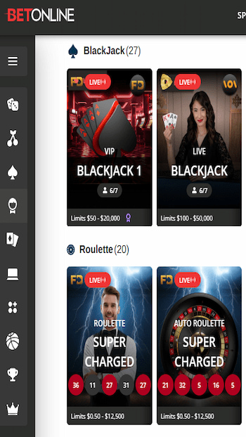 BetOnline live casino games