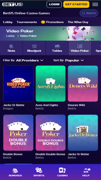 BetUS Video Poker