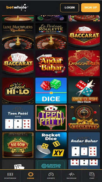 BetWhale table games