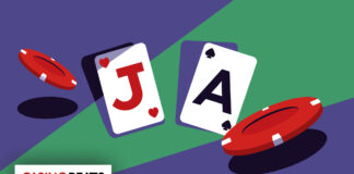 Blackjack side bets illustrated with playing cards showing a jack and an ace alongside casino chips
