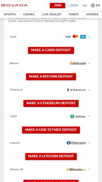 Bovada casino deposits