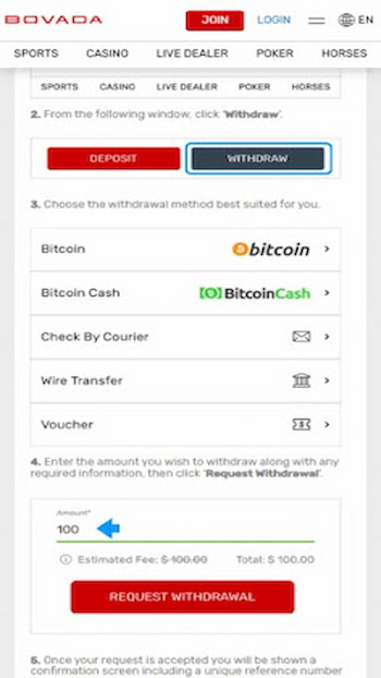 Bovada casino withdraws