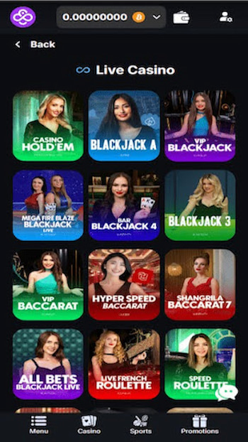 Live Casino Games at CoinCasino