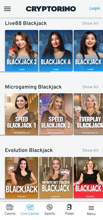 Cryptorino live blackjack