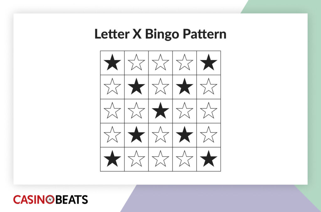 Letter x bingo pattern showing black stars that create letter x on the board