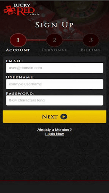 Lucky Red Sign up form