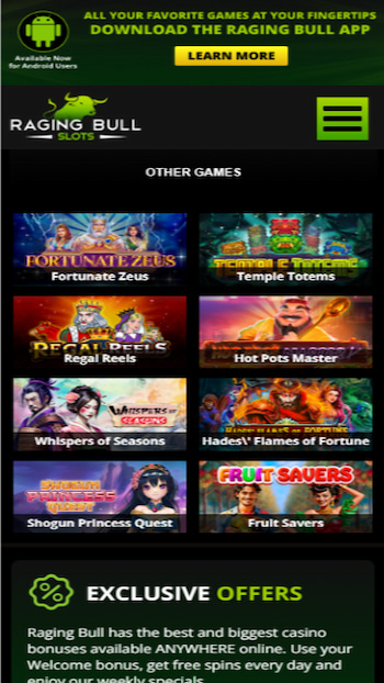Raging Bull Casino new games