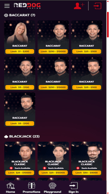 Red Dog Casino live dealer games