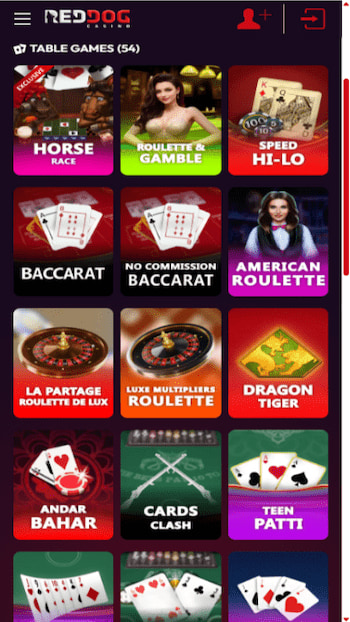 Red Dog Casino table games