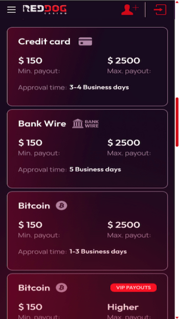 Red dog Casino withdraws