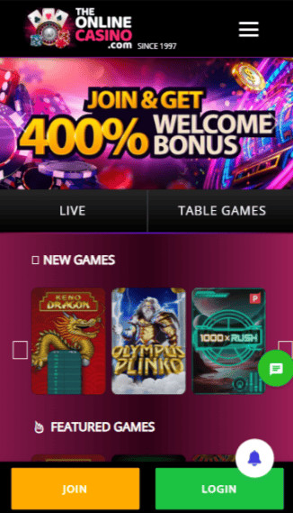 The online casino home page