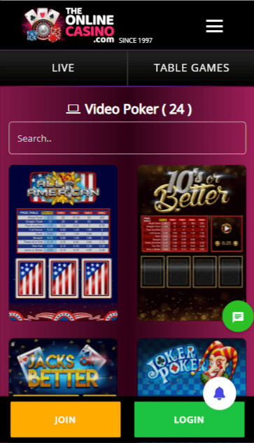 The online casino video poker page