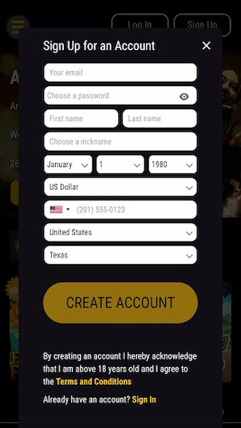 Sign up with Black Lotus Casino