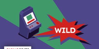 Illustration of a slot machine with a wild symbol explosion, representing wild symbols in online slots