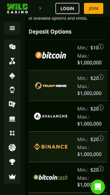 Wild Casino deposit options