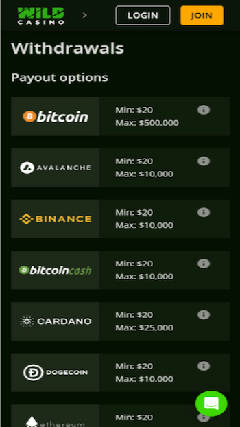 Wild Casino withdrawal options