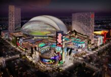 Analyst Questions Bally’s Commitment to Las Vegas Casino Resort Architectural rendering of Bally’s planned resort and entertainment district next to the future Oakland A’s baseball stadium in Las Vegas.