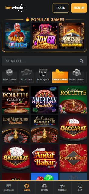 Betwhale table games