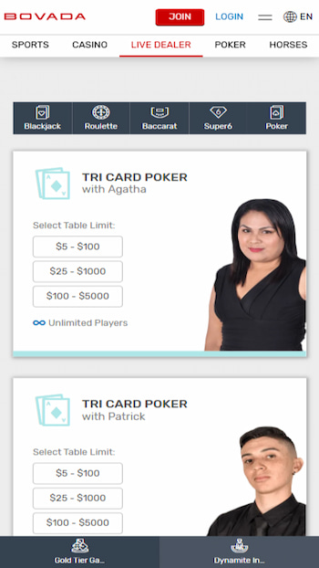 bovada casino live dealer
