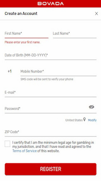 bovada registration