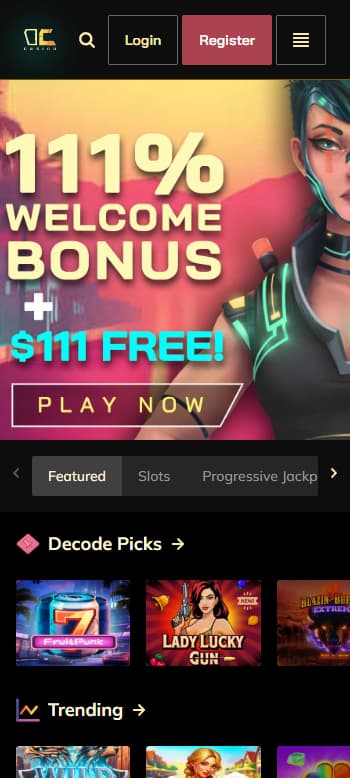 Decode Casino Mississippi online casino homepage