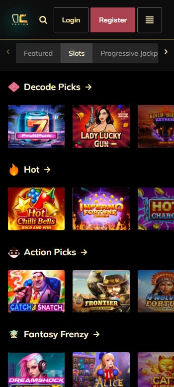 Decode Casino games page