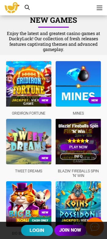 ducky luck casino games page