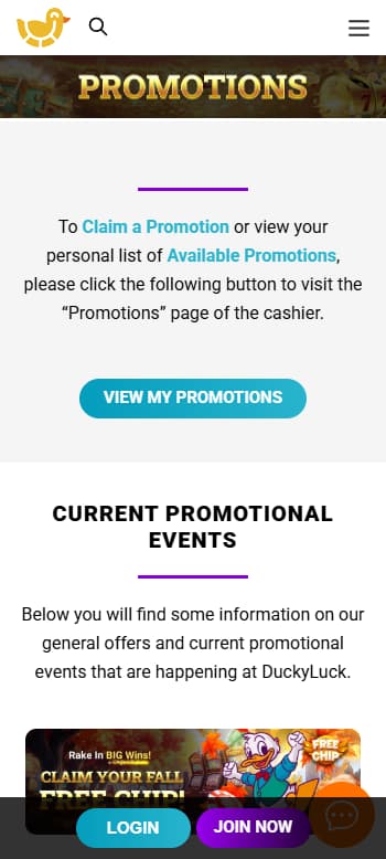 ducky luck casino promotions page