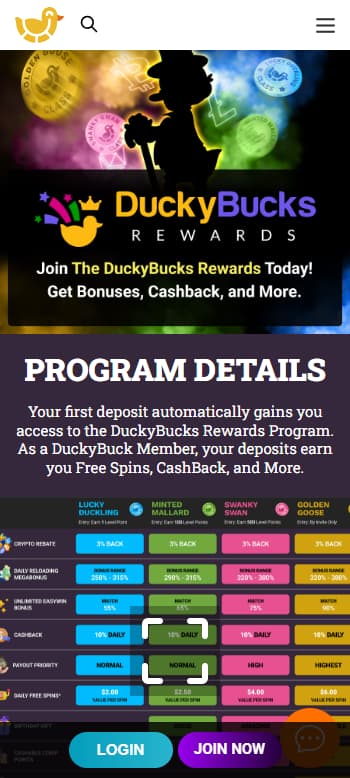 ducky luck casino rewards page