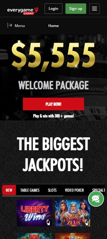 Everygame Mississippi online casino homepage