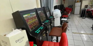 Rows of slot machines and chairs inside an illegal gambling den uncovered by FDNY inspectors in Manhattan