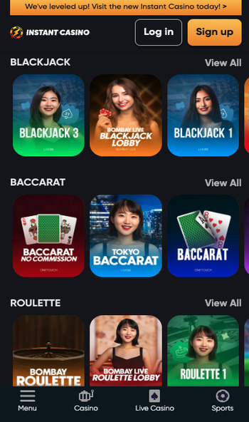 instant casino live games
