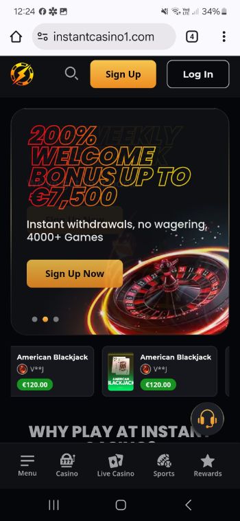 Instant casino mobile screenshot - welcome offer