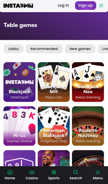 instaspin table games