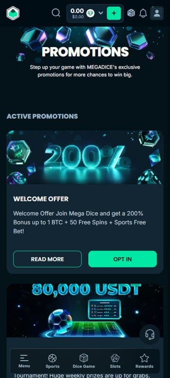 Mega dice promotions page