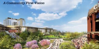 Queens Heated Over Metropolitan Park Proposal in First Public Hearing Rendering of Metropolitan Park casino and hotel with green space near Citi Field.