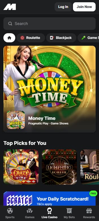 Midnite live casino page