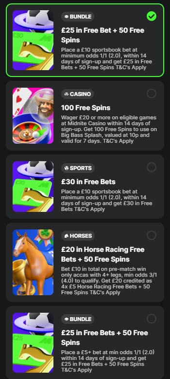 Midnite promotions page