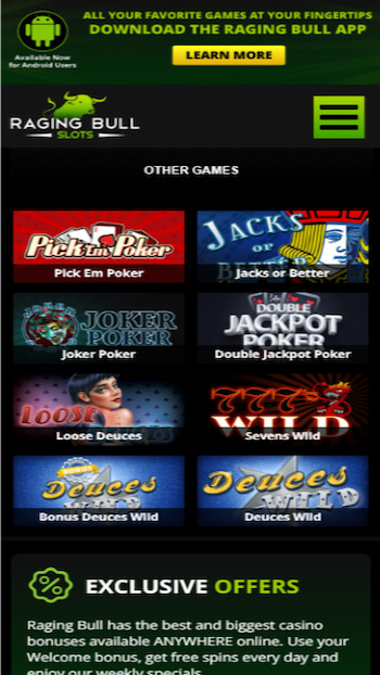 raging bull video poker