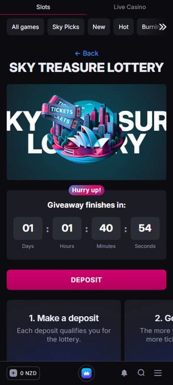 Skycrown lottery bonus page