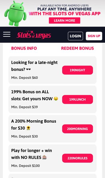 slots of vegas bonus codes